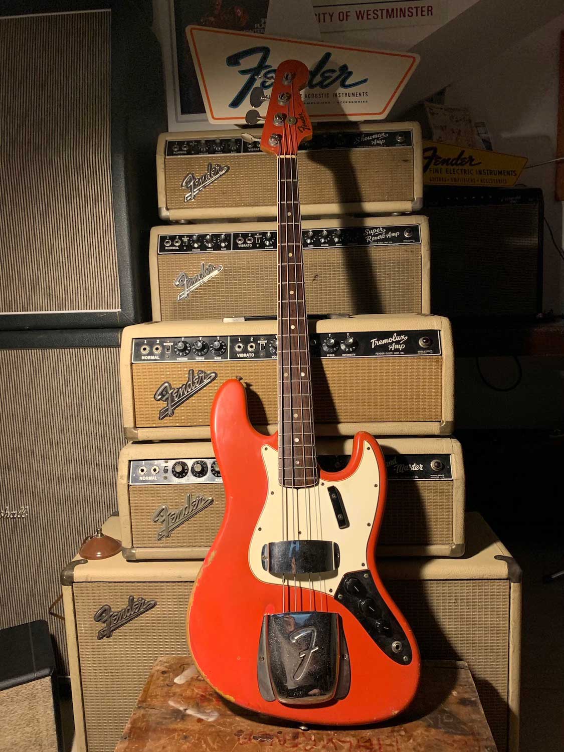 Conceited Coincidence crew 1966 Fender Jazz Bass Fiesta Red - Serial: 151230 - Cesco's Corner Guitars